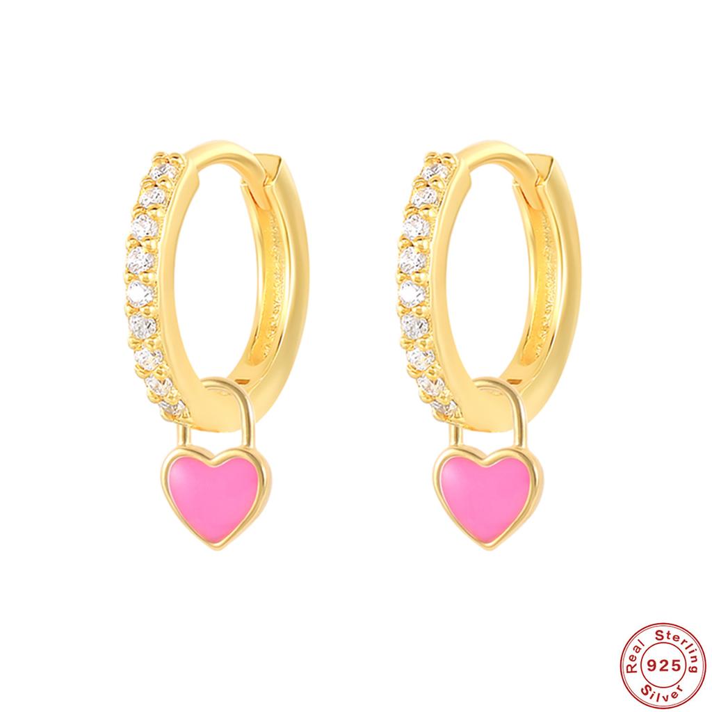 S925 Sterling Silver Plated 18K Real Gold Heart-Shaped Love Earrings, Ear Buckles, Oil Dripping Cartilage Earrings, Earrings, Earrings.