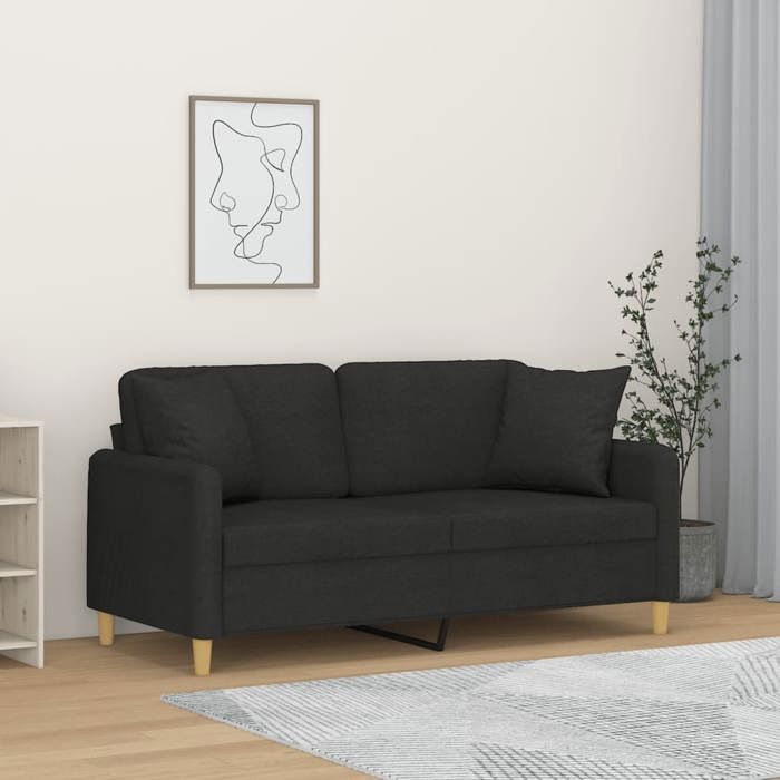 VidaXL Canapé 2 places avec oreillers décoratifs noir 140 cm tissu 3200913