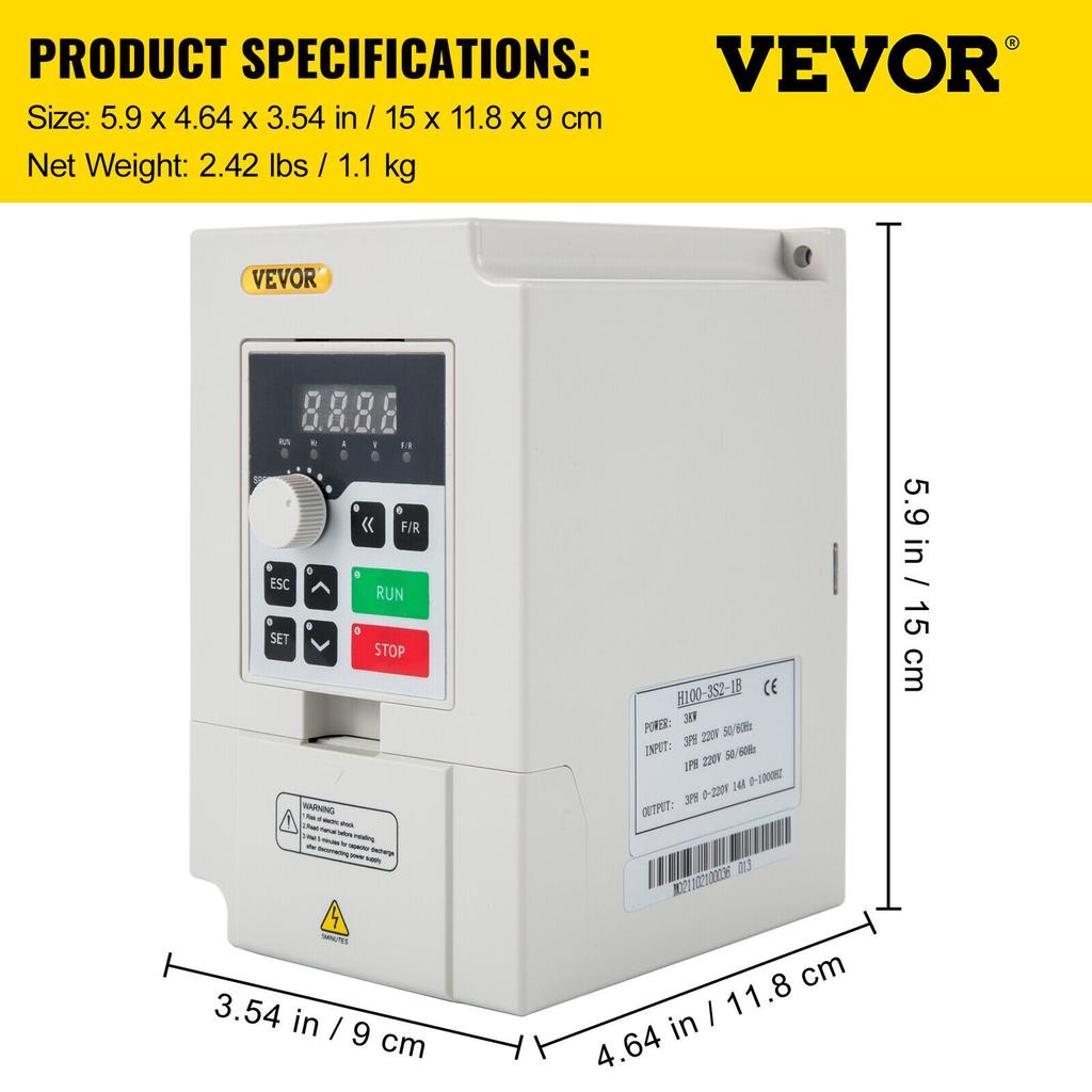 SucceBuy 2.2/3/4/7.5KW VFD Frequency Inverter 110V/220V 1/3P Input 3P Output Variable Frequency Drive CNC Motor Converter