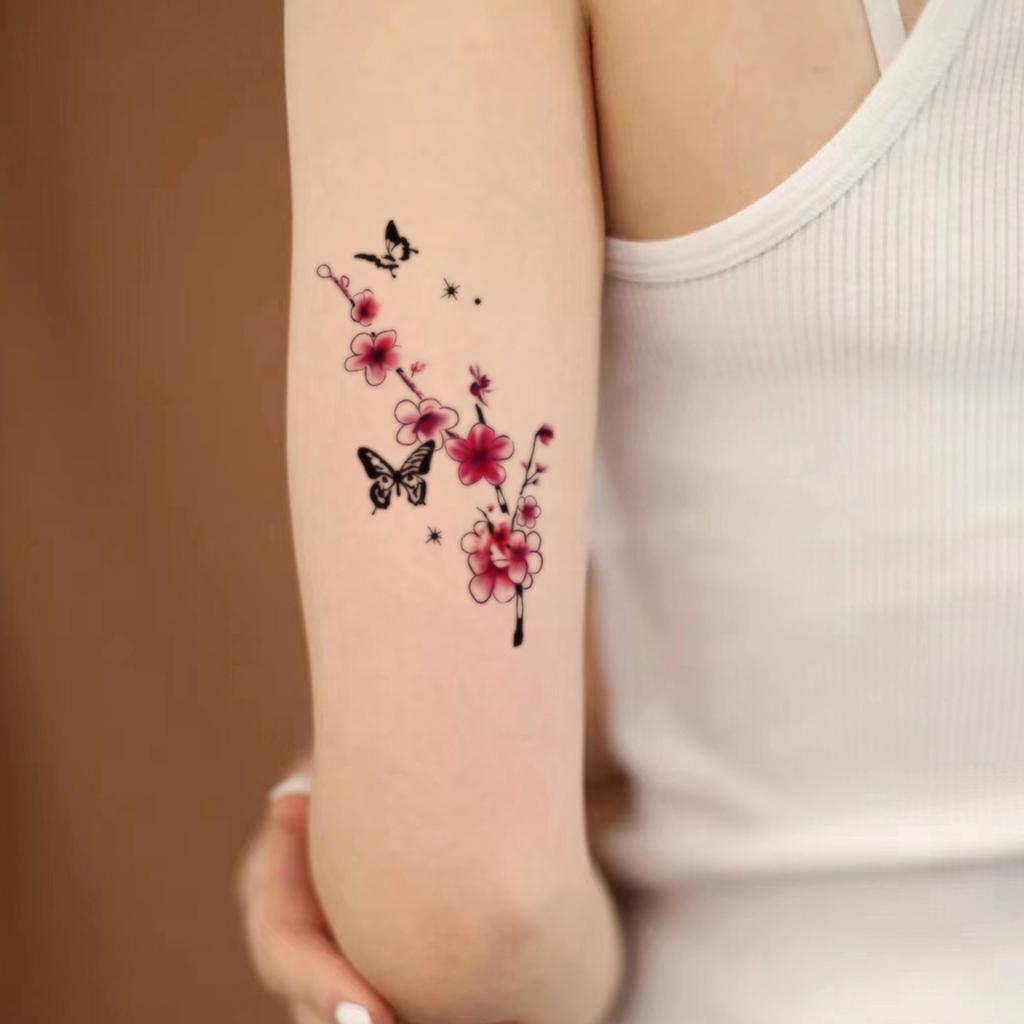 Small Fresh Butterfly Cherry Blossom Tattoo Sticker High Sense Niche Aesthetic Tattoo Sticker