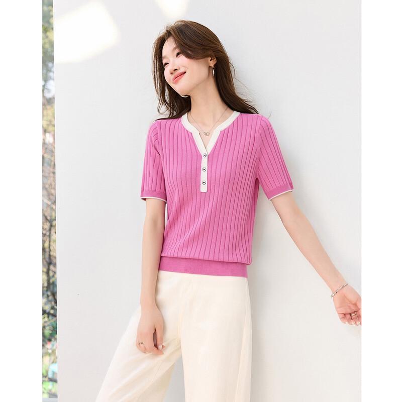 Srcr Women's Silk-Blend Ribbed V-Neck Short-Sleeve T-Shirt