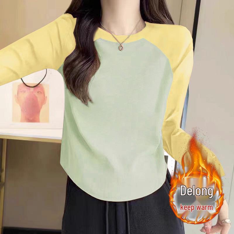 

2024 A/W Curved Hem Petite Raglan Double-Sided Velvet Long-Sleeve Women s Chic Base Layer Top XL жовтий