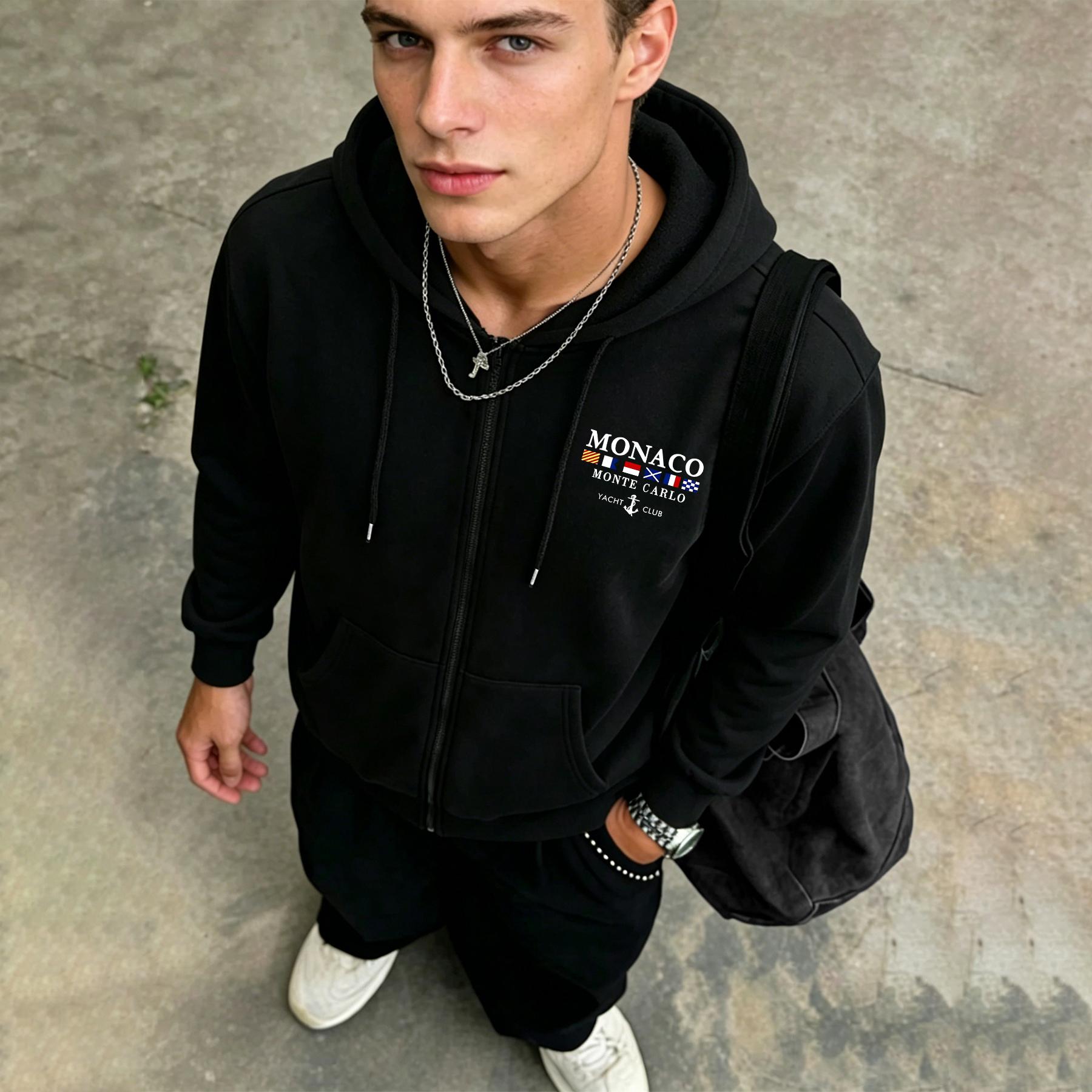 Trendy Men s Hoodie: Pullover with Zipper, Pockets, and Drawstring Hem—Casual, Sporty, Everyday Outerwear L чёрный