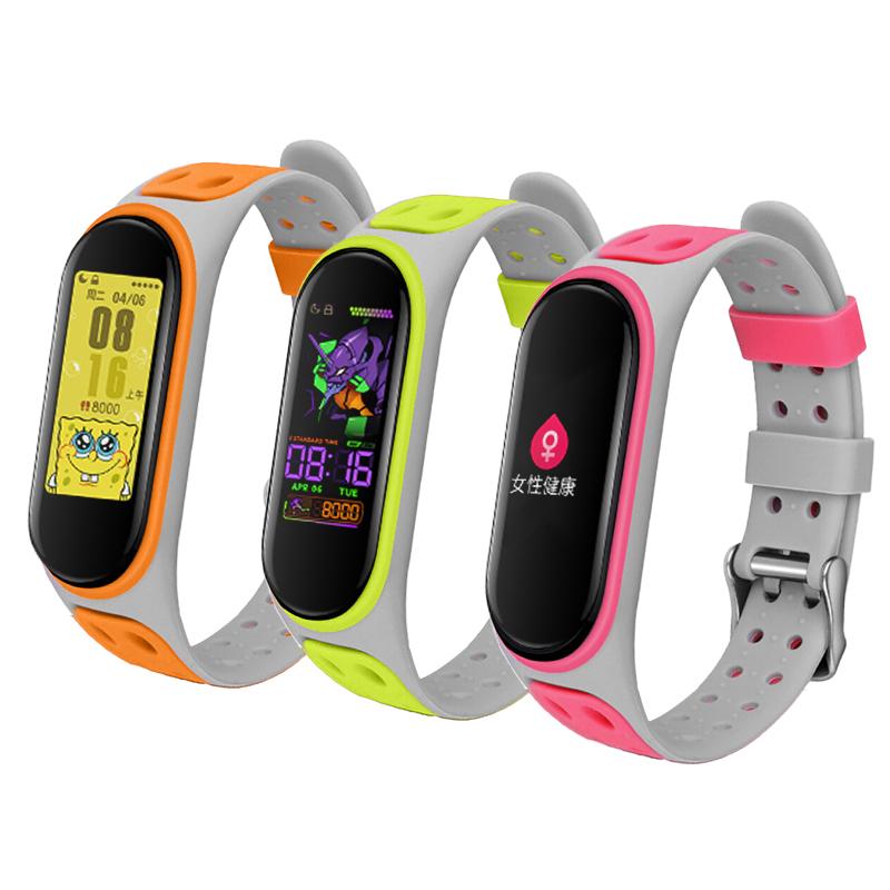 

Bi-color Silicone Watch Band Replacement Strap for Xiaomi Mi Band 5/6/7 Black