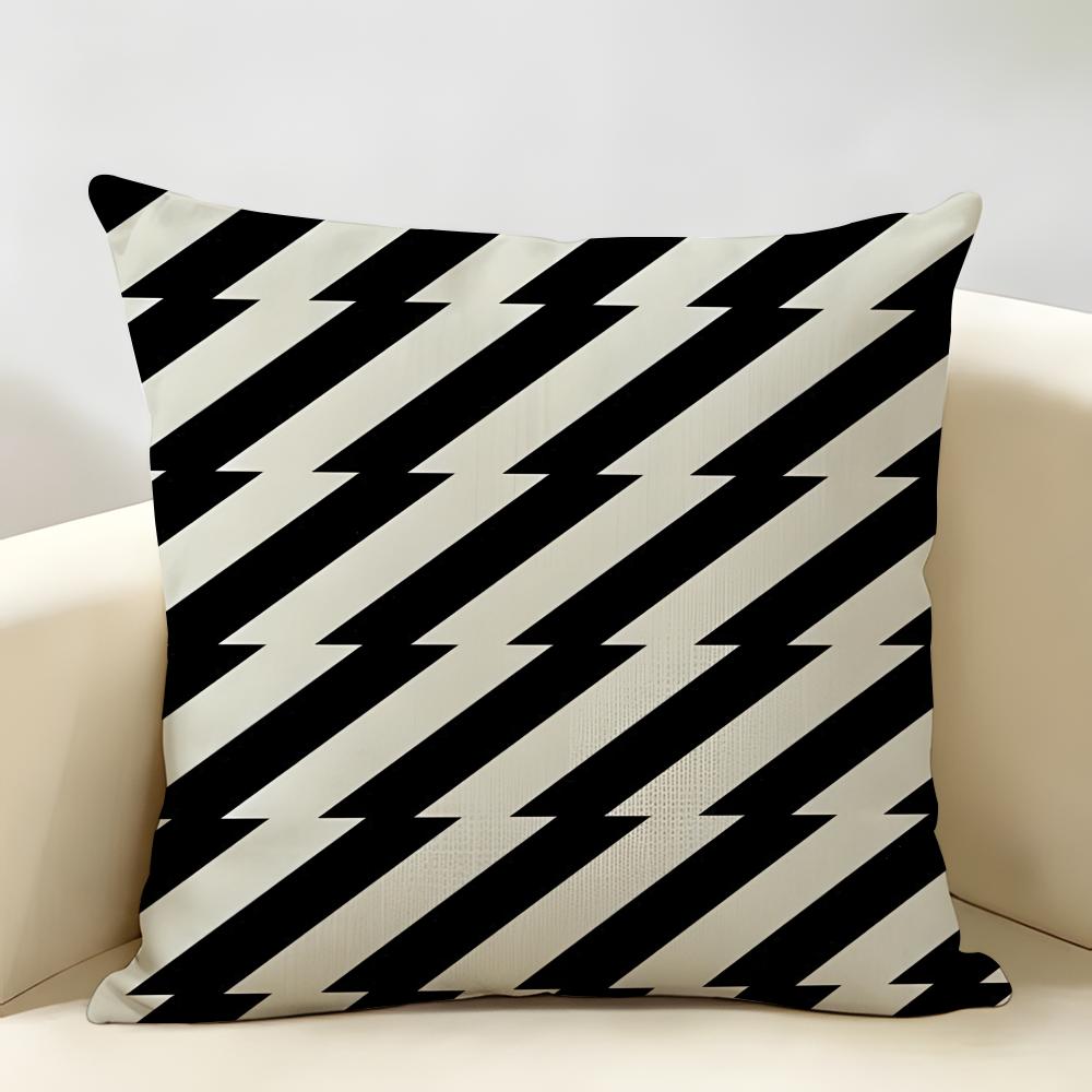 Black White Simplicity Cushion Cover Natural Linen Organic Fabric Double-Sided Printing Breathable Perfect For Home Decor