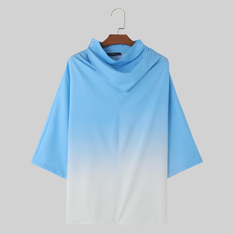 

INCERUN Негабаритные мужские футболки с воротником и половиной рукава, длинные топы с градиентом 2XL синий