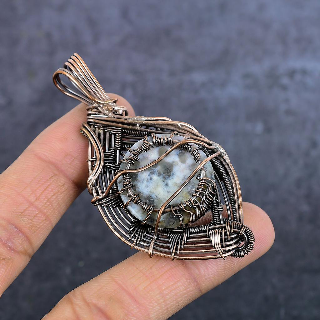 Natural Tree Agate Gemstone Handmade Copper Eire Wrap Jewelry Pendant 2.96" C7d51