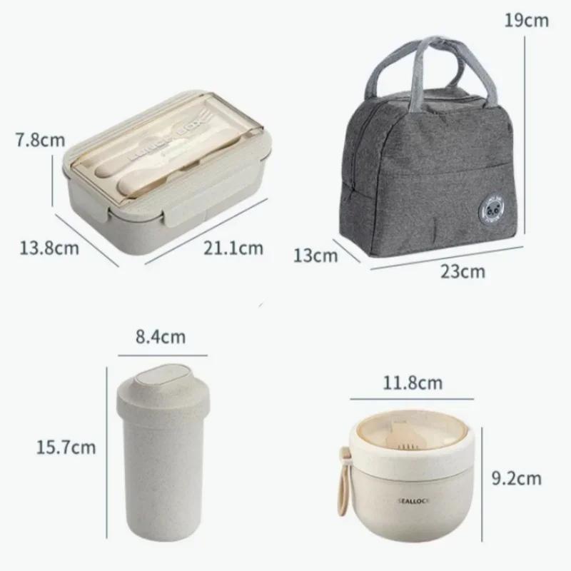 Japanese Style Bento Box Portable Lunch Box for Office Workers with Tableware and Soup Cup Student Large Capacity Food Container