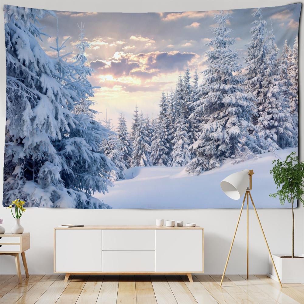 Snow Scenery Tapestry Wall Hanging Small Fresh Bohemian Table Mat Living Room Decorated With Polyester Background Cloth