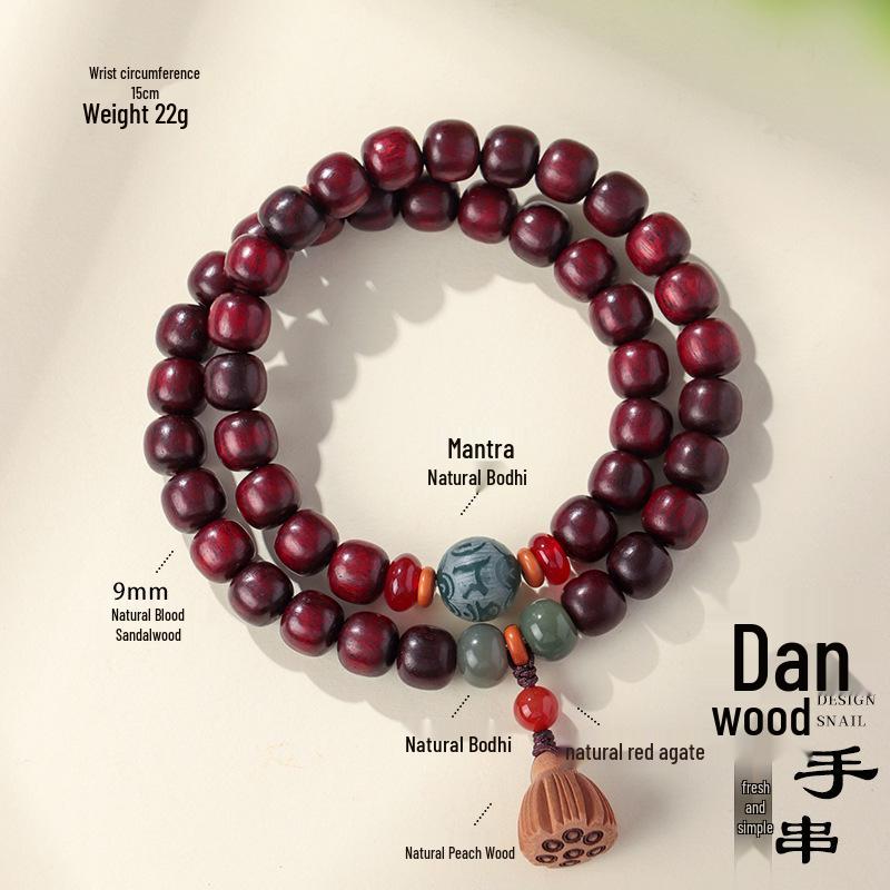 Náramek z krémového topazu s kořenem bodhi: Unisexové buddhistické korálky s dvojitým kruhem a motivem počítadla a lotosu