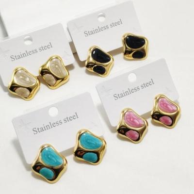 Trendy Retro Colorful Enamel & Polished Metal Asymmetric Stud Earrings - New Crossborder Fashion Statement Earrings