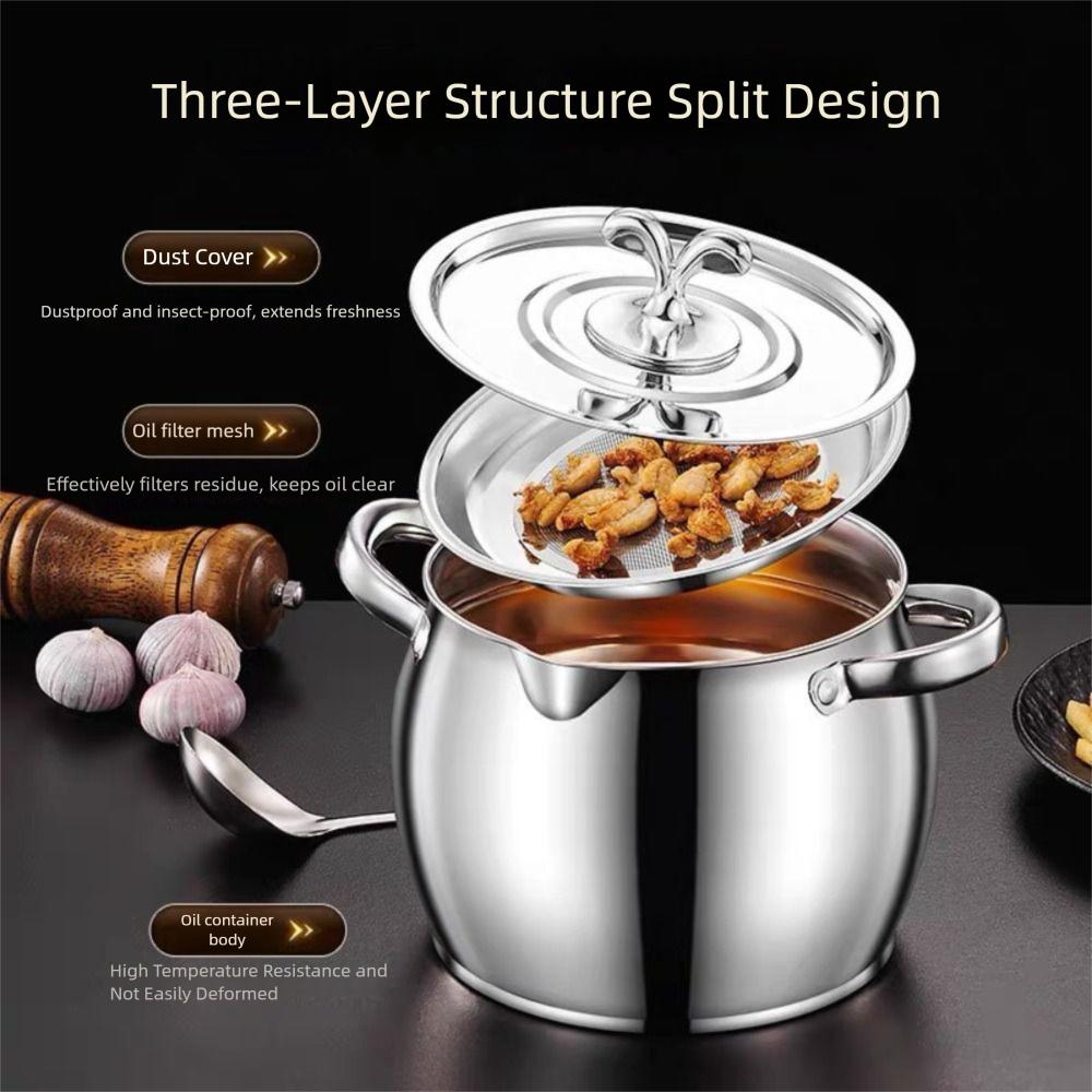 New 1.5/3.5L Oil Filter Pot Large Capacity Lard Strainer Filter Tank Stainless Steel Grease Keeper Oil Bottle Kitchen