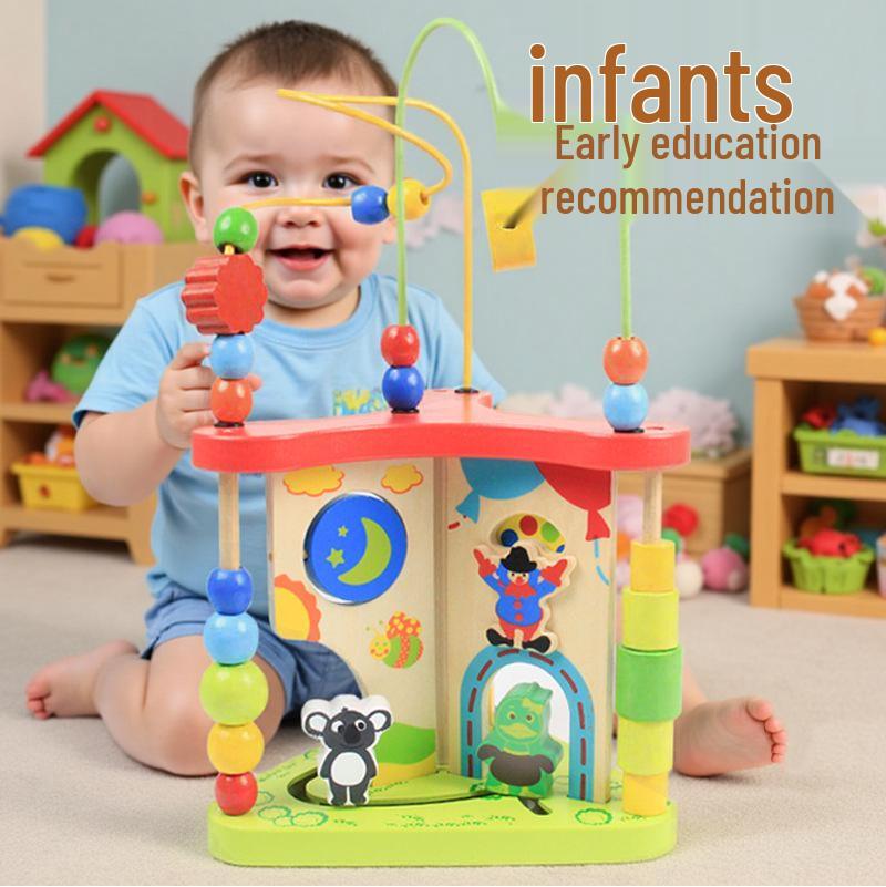 Multifunctional Wooden Early Education Maze and Bead Box for Children Ages 1-3