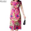 ZANZEA Women Floral Print Casual O-neck Short Sleeve Summer Dress