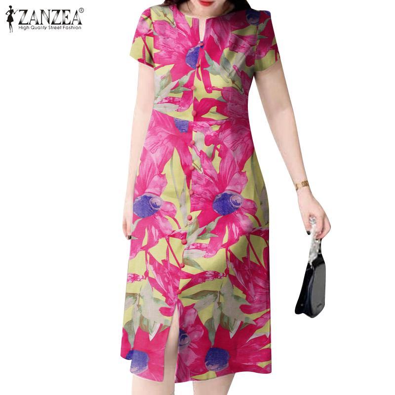 ZANZEA Women Floral Print Casual O-neck Short Sleeve Summer Dress