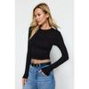 Ecru Premium Viskose Rundhals Crop Dehnbarer Strickbluse Twoaw24bz00116