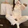 Niche Cute Style Cartoon Pajamas Women'S Summer Thin Student Short-Sleeved Three-Piece Loose Spring And Summer Loungewear