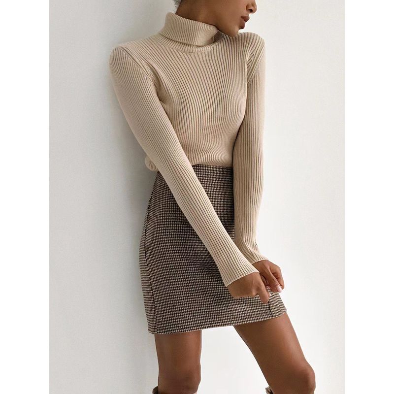 

Fashion New Inner Wear Knitting Bottoming Shirt Turtleneck Pullover High Neck Knitted Sweater Khaki M/L