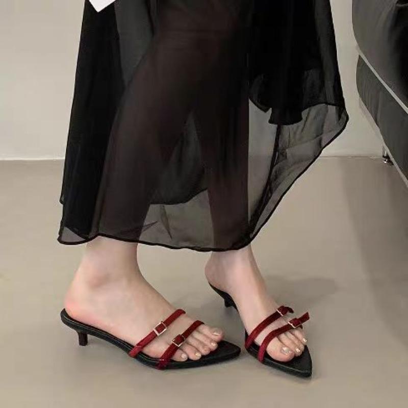 

Модные новые женские шлепанцы-сандалии из лакированной кожи винного цвета, модные мюли на тонком высоком каблуке с круглым открытым носком, летняя обувь для вечеринок и платьев 42 красный