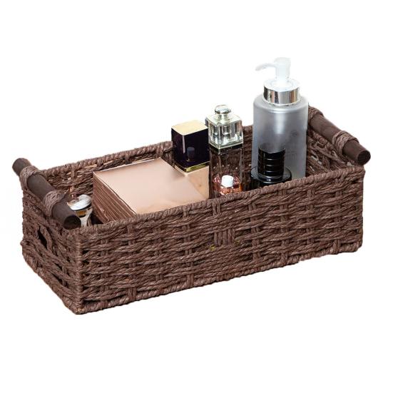 Yousheng Rectangular Storage Basket with Handle Large Capacity Multipurpose Handmade Decorative Braided Basket Decoration
