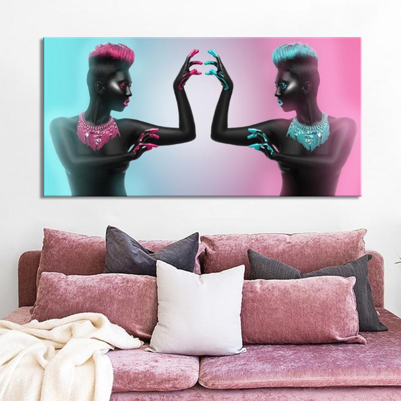 Two Black African Nude Women Oil Painting On Canvas Posters and Prints Scandinavian Wall Art Picture for Living Room Home Decor