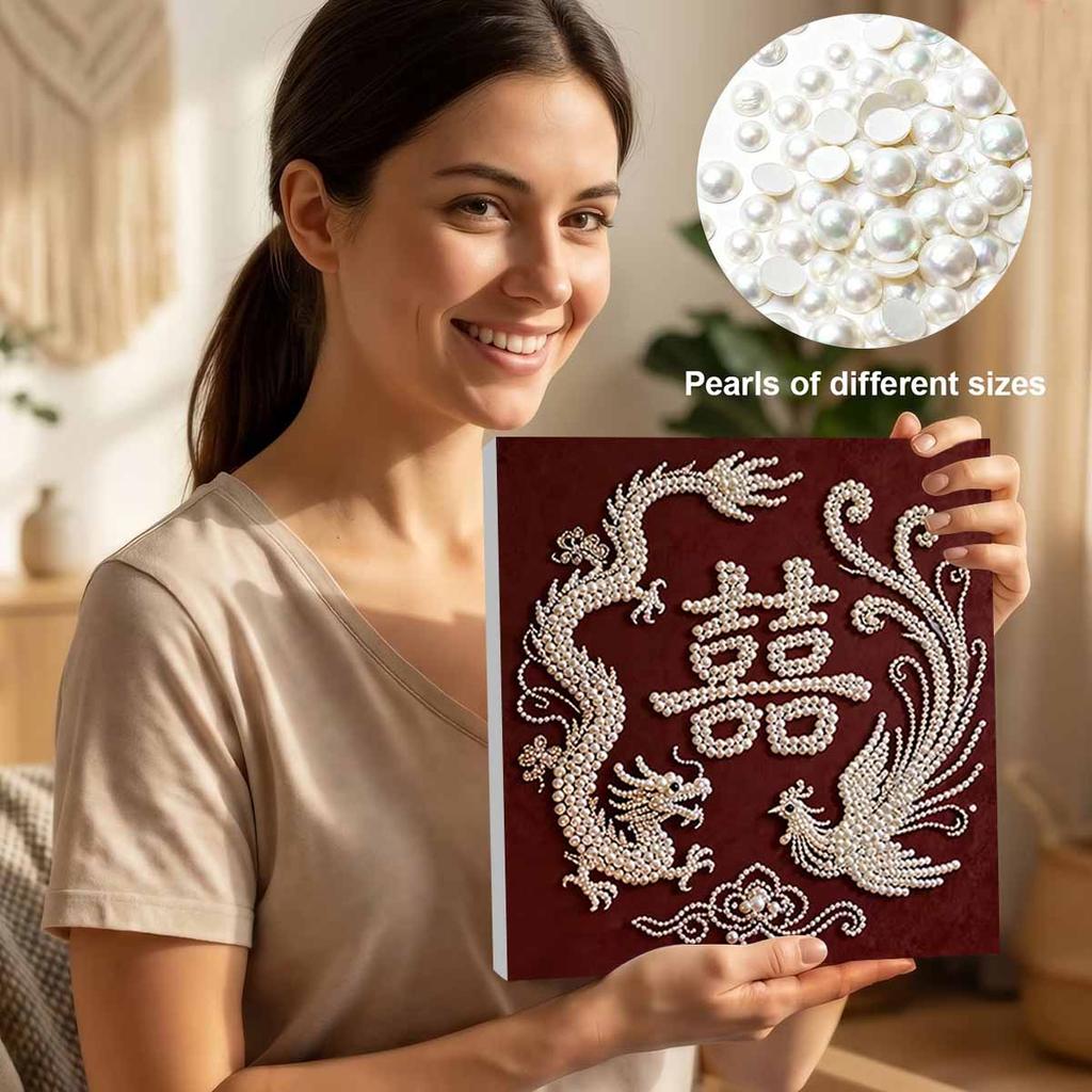 Dragon and Phoenix Bringing Auspiciousness Full 5D DIY Pearl Gem Art Diamond Painting Kits for Adults/Beginners Gift Idea Home Decor 15.7x15.7in