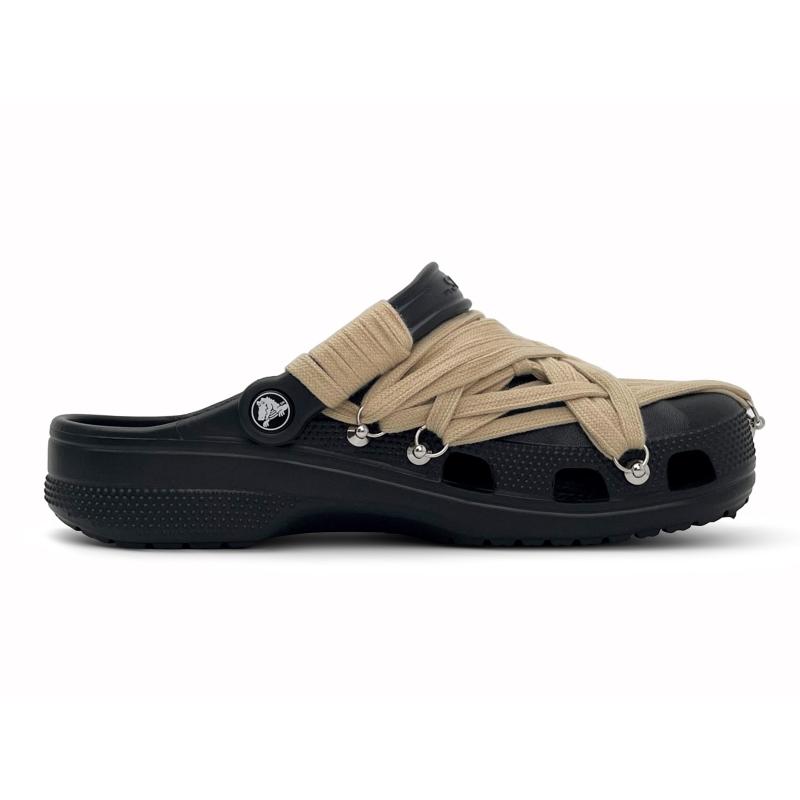 Crocs Classic clog EVA Cool Leap Strap Gothic Outdoor Trendy Versatile High Street Hole Shoes Unisex Black