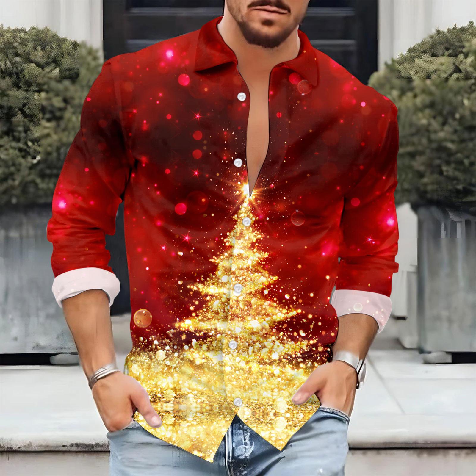 

Мужская рождественская повседневная свободная рубашка с длинными рукавами и принтом L золотой