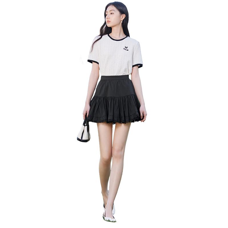 Xiangying Women s French Lace Trim A-Line Skirt S