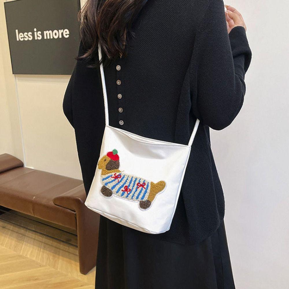 Sac Carré Broderie Sac à Bandoulière Serviette Teckel Chiot Sac sous le Bras Tempérament Filles
