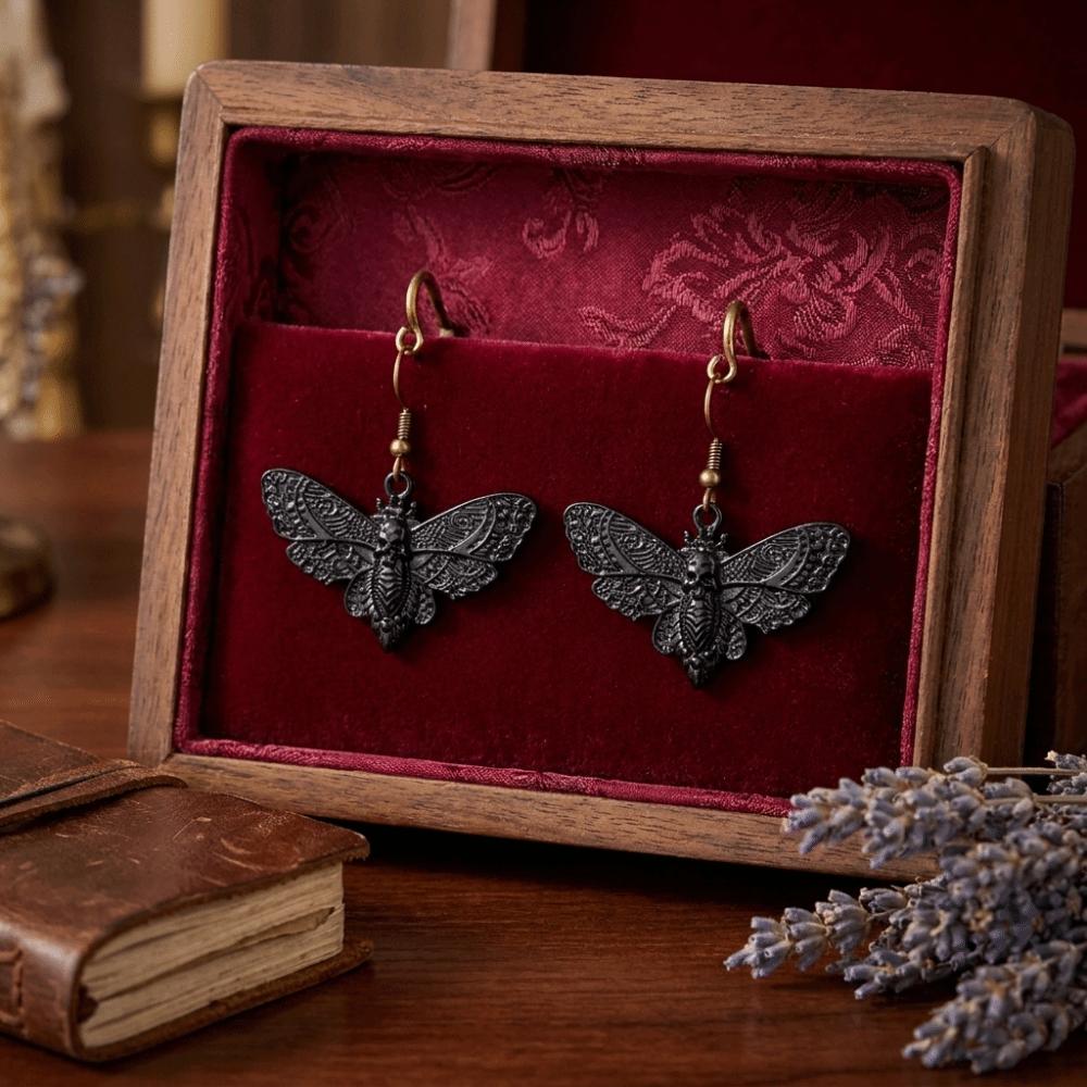 Zinc Zinc Alloy Gothic Earrings Lightweight Halloween Dangle Earrings Spooky Skull Moth Drop Earrings Party