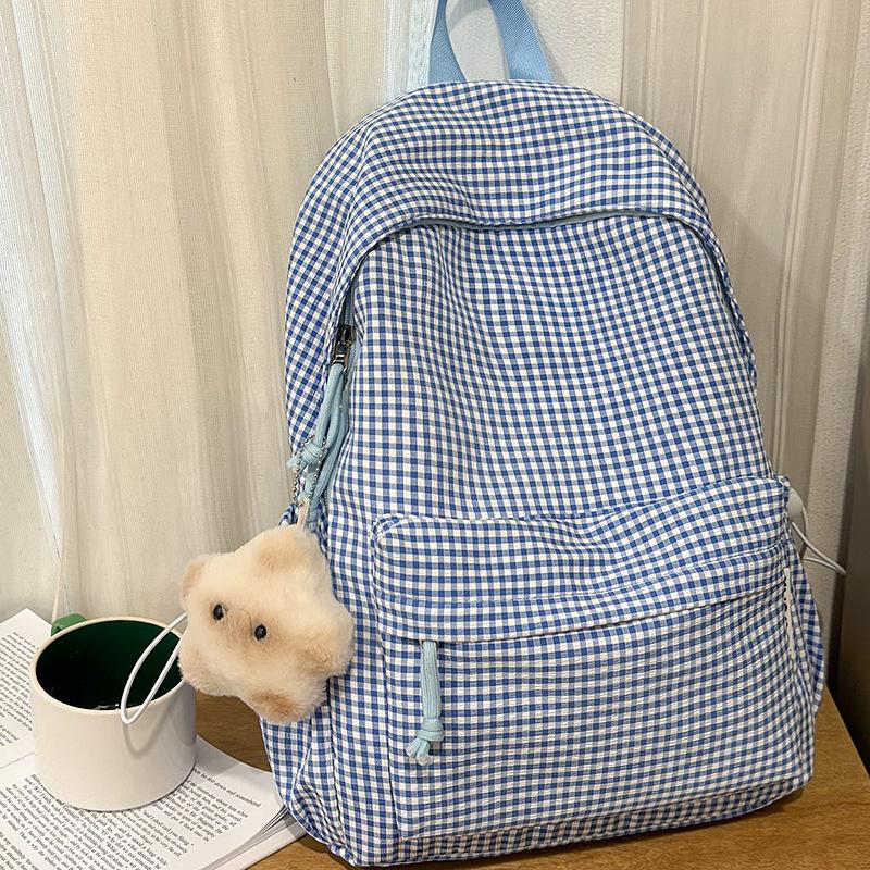 ins cute plaid schoolbag female junior high school student small fresh backpack female backpack high value student schoolbag