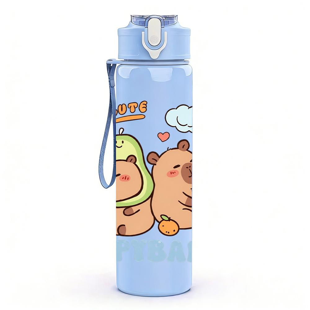1 PZ Due Capibara Personaggi dei Cartoni Animati Gruppo 750ml Bottiglia d'Acqua in Plastica Colorata Tappo Flip-Top con Cannuccia Anti-Goccia Per Sport Ufficio Uso Domestico