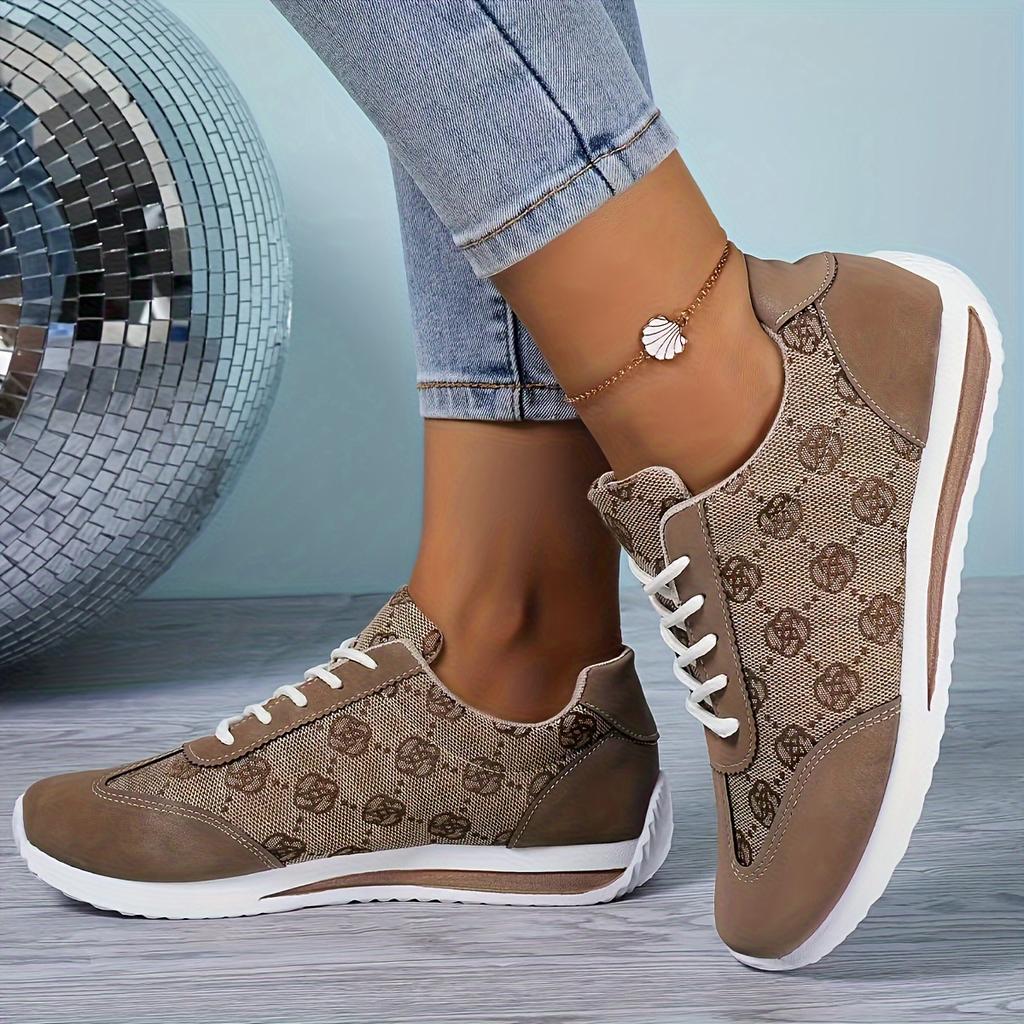 Women's Rose Pattern Casual Sneakers, Lace Up Platform Soft Sole Walking Shoes, Low-top Preppy Trainers
