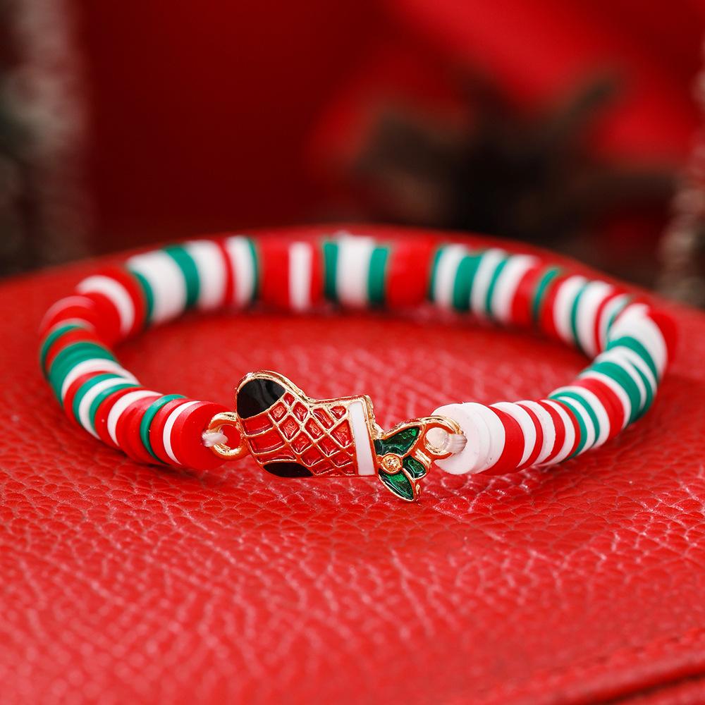 European and American Christmas soft pottery bracelet, new Christmas alloy accessories red, green and white soft pottery elastic rope bracelet
