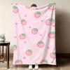 Pink Background Strawberry Daisy Heart Sweet Flannel Blanket For Romantic Bedroom Decor Soft Warm Throw Blanket Accent