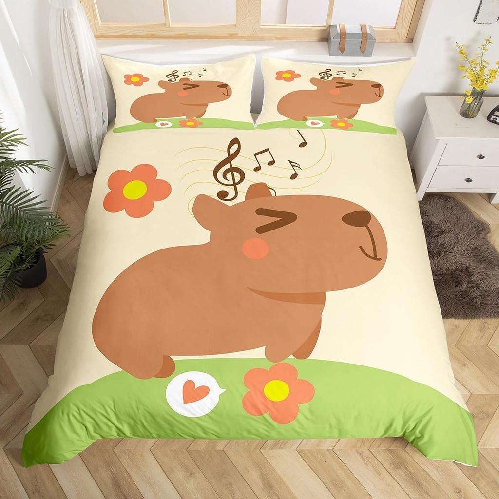 3D Capybara Duvet Cover For Capybara Lovers,Cute Funny Capybara Comforter Cover,Natural Theme Kawaii Rodent Animal Bedding Set