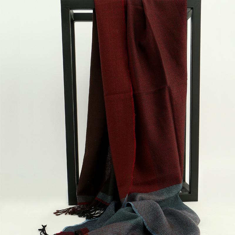 Autumn and Winter Business Men's Wool Scarf, Herringbone Pattern Two-color Warm Scarf, Korean Version of Long Spike Tassel