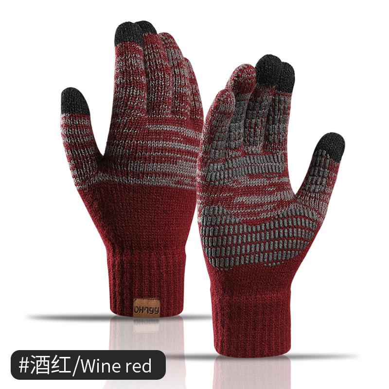 Knitted Gloves, Foreign Trade Large Size Men's Autumn and Winter Velvet Color Matching Offset Printing Touch Screen Warm Gloves