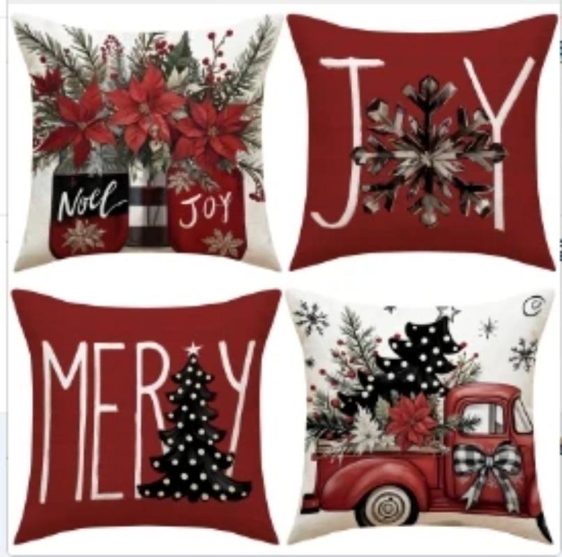 45x45cm Christmas Pillow Covers Set of 4,Winter Decorative Pillow Case, Merry Christmas Tree Cushion for Home Sofa Xmas Decor