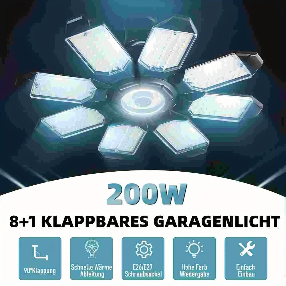 Achtflügeliges faltbares Garagenlicht, Verformbares LED-Licht vom Split-Typ, Breite Ausleuchtung, Einfache Installation, Installiert in Garagen, Lagerhallen, Werkstätten