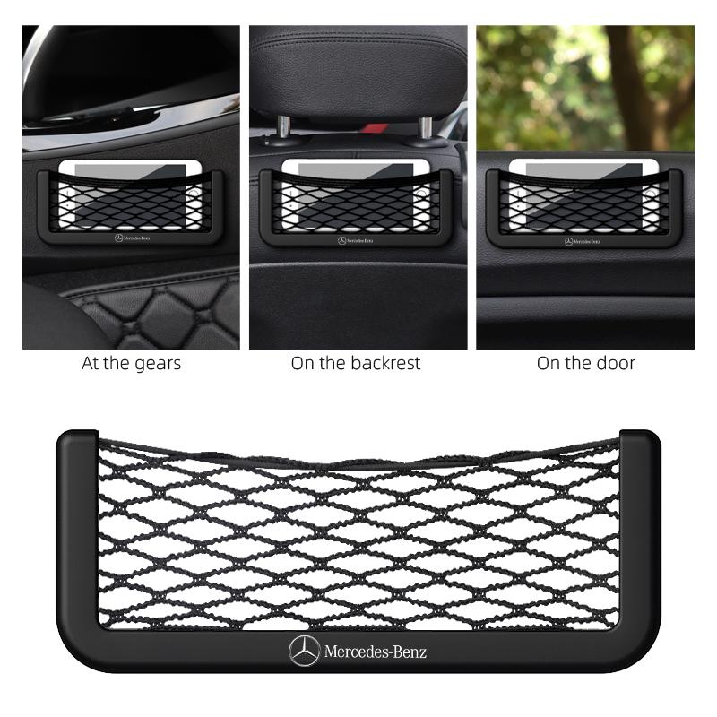 XUY2 1Pcs Car Storage Net Pocket Mesh Organizer Accessories For Mercedes Benz AMG Smart W205 C300 W203 W206 W108 W124 W126 W140 W168