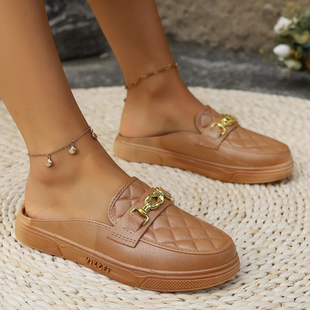 

Мода 2015 Женские Весна Лето Новые ПВХ Мода Домашняя Повседневная Носка Толстая Подошва Женская Обувь Повседневные С Круглым Носком Полусандалии 40 коричневый