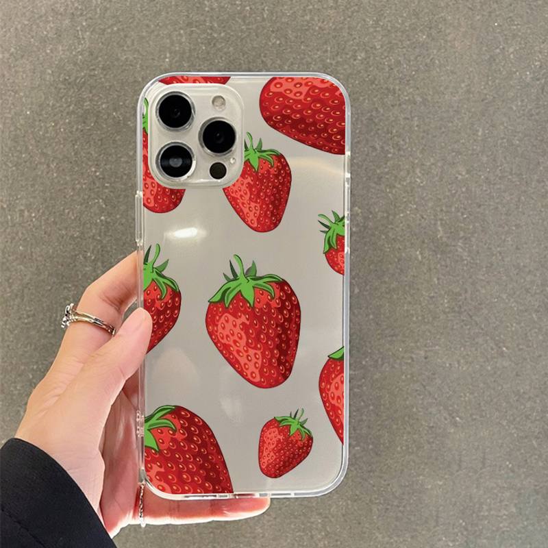 Cute cartoon strawberry Phone Case For iPhone 11 12 13 14 Mini Pro Max XR X XS TPU Clear Case For 8 7 6 Plus SE 2020