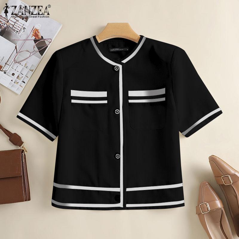 

ZANZEA Женщины Лето Повседневный O-образный вырез с коротким рукавом Кардиган Блузка Топы