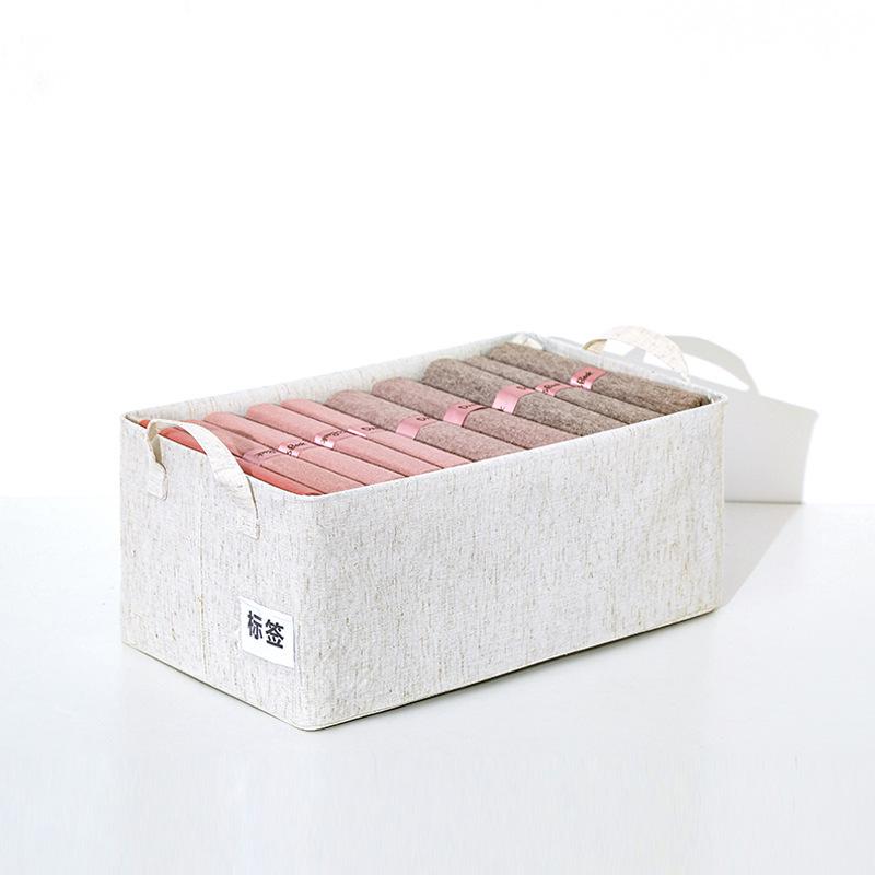 Foldable Tianshan Cotton Linen Clothes Storage Box with Inner Lining & Double Layer PP Board 47x28x20 cm