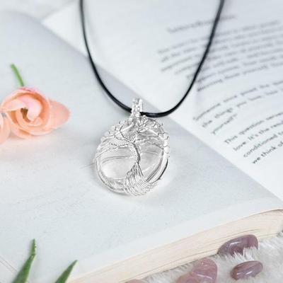 Crystal Pendant Gemstone Wire Wrapped Crescent Moon Pendant Necklace Handmade Reiki Healing Crystal Amulet Natural Stone Jewelry for Unisex,