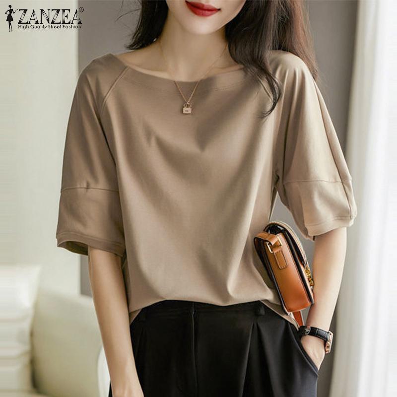 

ZANZEA Женская повседневная свободная блузка с вырезом лодочкой и половиной рукава S