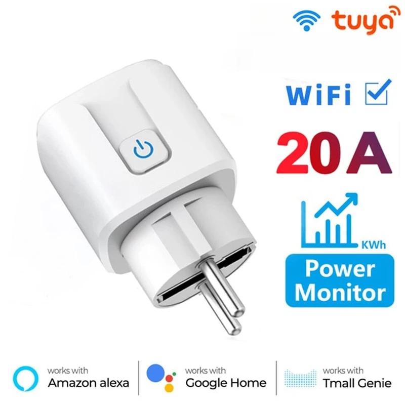 16A 20A EU Smart Socket WiFi Smart Plug Power Monitoring Timing Function Voice Control Works With Tuya APP Alexa Google Home