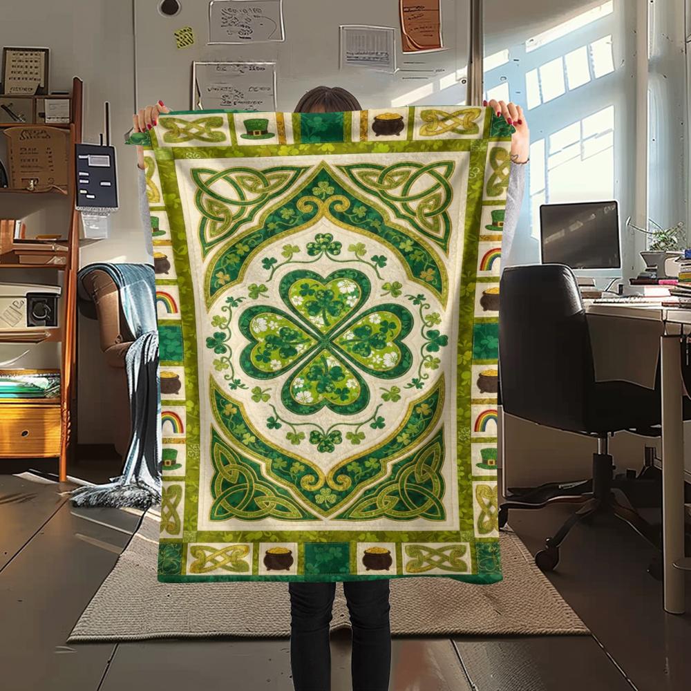1Pc St.Patrick's Day Print Flannel Blanket, High Quality Comfortable for All Seasons, Home Decor, Warmth and Comfort, Perfect for Christmas Gifts W72